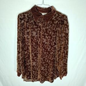 Vintage Silk Boutique Blouse Large Brown Floral Velvet Burnout Whimsigoth READ